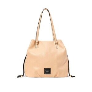 VICTORIA'S SECRET Cinch-Top Faux Leather Tote, Nude/Black- 12”x17” NWT